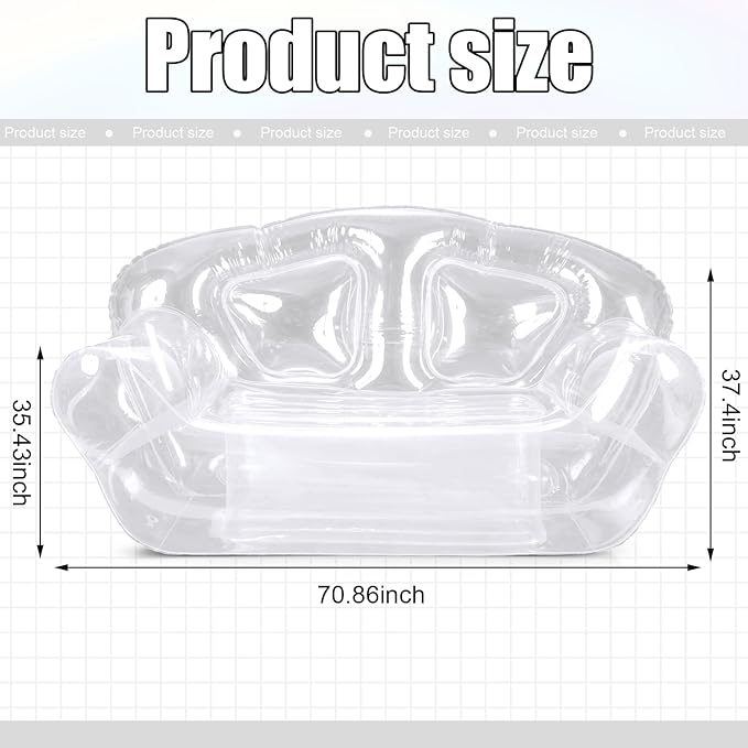 Lounge Chair Clear Inflatable Sofa, Double Seat, 550 lb Limit