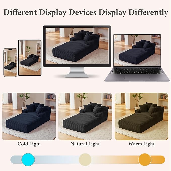 78.7" Chaise Lounge Chair Indoor, Oversized Boneless Couch Comfy Upholstered Sleeper Sofa Bed with 3 Pillows, Corduroy Cloud Reading Chair for Living Room No Assembly Required, Black