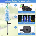 Solar Garden Lights, Solar Blue Delphinium Flowers Lights 4 Pack 80 LEDs, Waterproof Outdoor Light Two Lighting Modes for Outside Wedding Party Garden Yard Patio Lawn Decor
