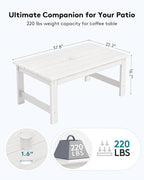 SERWALL HDPE Patio Coffee Table, Rectangle Outdoor Coffee Table, All-Weather Coffee Side Table for Balcony, Poolside, Deck, Garden, White