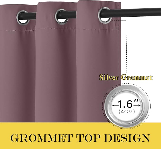 NICETOWN Blackout Small Window Curtain 54 inches Length - Thermal Insulated Solid Grommet Sound & Light Reducing Room Darkening Drape for Kitchen/Nursery, Dry Rose (1 Panel, W52 x L54)