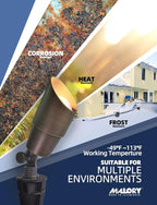 MALORY Brass Landscape Spotlight 4-Pack with Bulb(S01), Low Voltage 12V AC/DC LED Outdoor Landscape Lighting,PVC Ground Stake and Wire Connector Included, Garden Patio Trees Spot Uplight