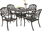 Cast Aluminum Outdoor Patio Dining Set, All Weather Outdoor Furniture Dining Set for Patio, Balcony, Lawn, Garden, Backyard (1 Square Table+ 4 Dining Chairs)