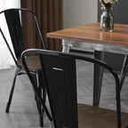 Nazhura Metal Dining Chair Farmhouse Tolix Style for Kitchen Dining Room Café Restaurant Bistro Patio, 18 Inch, Stackable, Waterproof Indoor/Outdoor (Sets of 4) (Black with Wood Padding)