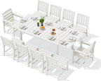 SERWALL 11-Piece Outdoor Dining Set, 60" - 83" Expandable Outdoor Dining Table and 10 HDPE Chairs, All Weather HDPE Outdoor Furniture Set for Backyard, Garden, White