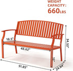 Outdoor Bench Weatherproof Aluminum Patio Garden Bench, Patio Loveseat for Porch Garden Lawn Backyard Park Balcony (Orange)