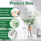 Artificial Eucalyptus Greenery Stems with Glass Vase, 3-Pack, Green
