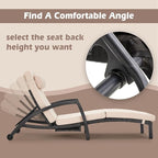 Chaise Lounge Chairs Outdoor Comfy Outside Wicker Patio Pool Lounge Chair w/ 5 Adjustable Back Angle Cup Holder Thicken Cushion (Gray/Khaki, 6 Chairs)
