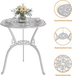 Bistro Set for 2, White Cast Aluminum with Umbrella Hole