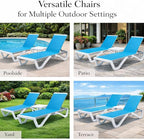 Kozyard Outdoor Chaise Lounge Chair, Full Flat Adjustable Patio Lounger with Aluminum Frame & Resin Legs, Textilene Fabric for Poolside, Backyard & Beach (Aqua/WhiteFrame, 2Chairs + Table)
