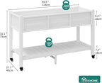 YITAHOME Raised Garden Bed HDPE, 47x18x31In Raised Flower Bed Poly-Wood Weather-Resistant Elevated Planter Box with Lockable Wheels & Storage Shelf for Vegetable Flower, White