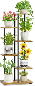 iDavosic.ly 5 Tier Plant Stand Indoor, Tiered Corner Metal Wood Multiple Flower Holder Shelf, 42 Inch Tall Orchid Display Rack for Patio Porch Living Room Balcony Outdoor, Modern Black & Rustic Brown