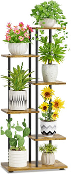 iDavosic.ly 5 Tier Plant Stand Indoor, Tiered Corner Metal Wood Multiple Flower Holder Shelf, 42 Inch Tall Orchid Display Rack for Patio Porch Living Room Balcony Outdoor, Modern Black & Rustic Brown