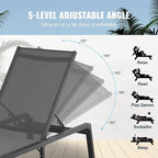 VEVOR 2 Pcs Chaise Lounge Chairs Outdoor, Aluminum Patio Lounge Chair with Adjustable 5-Position, Folding Pool Chairs Recliner and Full Flat Tanning Chair for Patio, Beach, Pool, Gray, 2 pcs