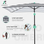 JEAREY 6.5x10 ft Rectangular Patio Umbrellas Rectangle Outdoor Umbrella with Push Button Tilt and Crank, Market Table Umbrella 6 Sturdy Ribs UV Protection for Poolside Garden Backyard Deck, Black-White Stripe