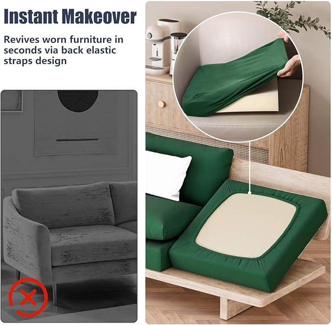 Cushion Covers 8 Pack, Stretch Fit Dark Green Outdoor Patio Slipcovers