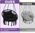 Macrame Hammock Hanging Swinging Chair with Medium Cushion, Perfect for Bedroom, Porch, Adults, Balcony, Black