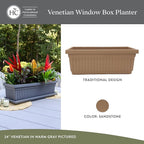 The HC Companies Venetian Window Planter Box w/Drain Plug - Long Planter Box for Windowsills, Balconies & More - Plastic Large Rectangular Planters for Herbs & Flowers (30" Sandstone, Pack of 1)
