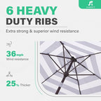 JEAREY 7.5FT Patio Umbrella Outdoor Market Umbrella with 6 Sturdy Ribs, Push Button Tilt/Crank Table Umbrella for Garden, Deck, Backyard and Pool, Black & White Stripe