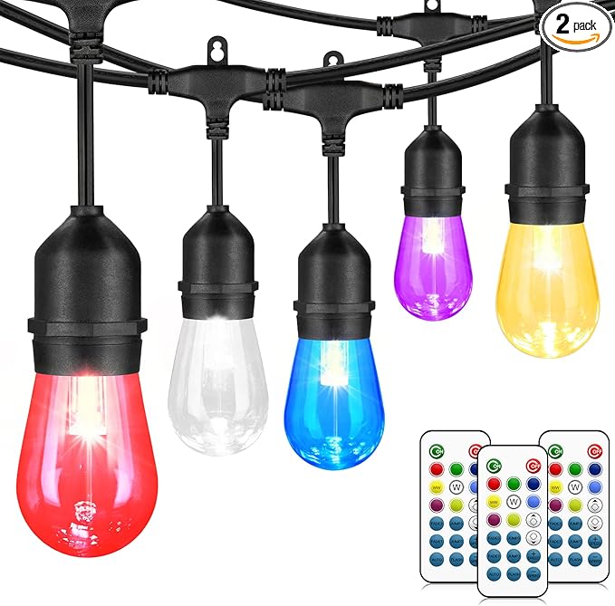 Mlambert 96Ft(2x48ft) Outdoor Patio Lights, RGB Dimmable Cafe String Lights with 30+5 Commercial Grade LED Edison Bulbs for Yard Balcony-Black 2 Pack