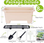 Self-Watering Rectangle Planter Boxes 8-Pack, 15.7-Inch Window Box Planter with Drainage Holes & Trays, Pots for Vegetables, Herbs, Flowers, Garden Windowsill Balcony (Yellow)