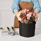 12-Pack 15 Gallon Thickened Non-Woven Grow Bags, Aeration Fabric Pots with Handles（Black）