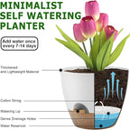 Plant Pots 12/10/9 Inch Self Watering Pots, Set of 3 Plastic Planters with Drainage Holes and Saucers,Plastic Flower Pots,Nursery Planting Pot for Indoor Out Door Plants(White)