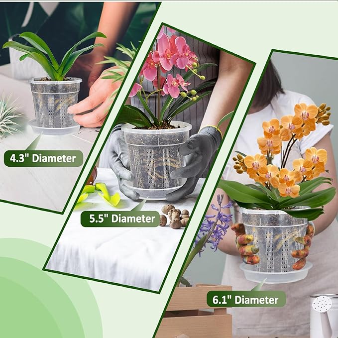 Orchid Pot, 6 Packs of 4.3" Orchid Pots with Holes, Orchid Pots for Repotting, Plastic Orchid Planter for Indoor Outdoor Plants (6 Packs, 4.3")