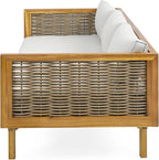 Merax 67.5" Outdoor Patio Daybed 3 Seater Sofa Bed,Acacia Wood Frame with Rattan Arm,Cushion & Pillow for Pool