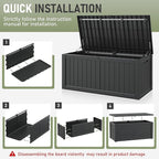 Outdoor Storage Box, Resin Deck Boxes Indoor and outdoor, Waterproof Storage Box Lockable Lid (Black,180 Gallon)