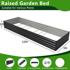 2PCS 12x3x1ft Galvanized Raised Garden Bed Kit, Galvanized Planter Raised Garden Boxes Outdoor, Large Metal Raised Garden Beds for Vegetables,Black