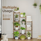 Bamworld Plant Stand Indoor Hanging Plants Shelf 7 Pots Tall Ladder Plant Holder Large Wood Flower Stand for Living Room Rack Multiple Plants for Patio Balcony Garden