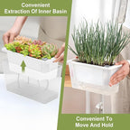 Window Box Planter, 3 Pack 10 Inch Plastic Self Watering Pots for Indoor Plants, Rectangular Flower Pots with Reservoir for Outdoor Indoor Plants Garden Home Decor - White