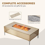 Grand patio 14-Piece Patio Furniture Set with 47" Fire Pit Table, Outdoor Conversation Set & 50,000 BTU 47 Inch Rectangle Propane Fire Pit & Storage Box with Water Resistant Thick Cushions, Cream
