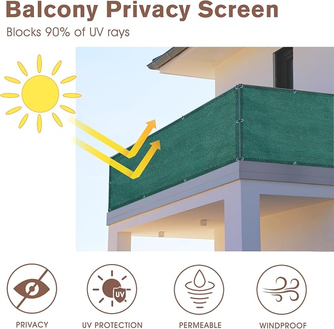 SUNNY GUARD Customized 3'x29' Dark Green Balcony Privacy Screen, 91% Shade - Image 2