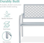 Best Choice Products Outdoor Bench 2-Person Metal Steel Benches Furniture for Garden, Patio, Porch, Entryway w/Geometric Backrest, 790lb Capacity - Light Gray