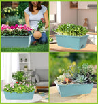 Window Box Planter, 7 Pack Plastic Vegetable Flower Planters Boxes 17 Inches Rectangular Flower Pots with Saucers for Indoor Outdoor Garden, Patio, Home Decor