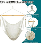JoyView Hammock Chair with Spreader Bar Caribbean Hammock Swing Chair 300 LBS Weight Capacity XL Rope Hanging Chair for Outdoor Indoor Garden Yard - Natural White