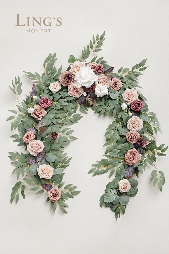 Artificial Flower Garland, 6 Ft Dusty Rose Eucalyptus Willow Leaf