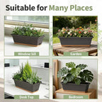 Window Box Planter, 6 Pack Plastic Vegetable Flower Window Planters Boxes 16 Inches Rectangular Flower Pots with Drainage Holes and Saucers (Grey)
