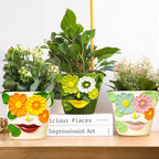 GUGUGO 8 Inch Large Flower Face Planters, Abstract Unique Head Plant Pot with Drainage, Rainbow Colorful Cute Flower Plant Pots for Indoor Plants, Funny Gardening Pot Gift Home Décor, Green&White