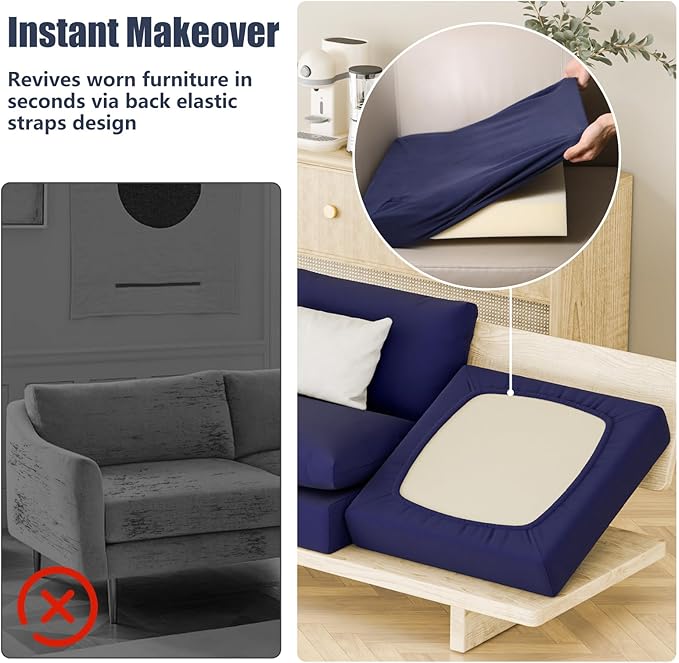 Cushion Covers 8 Pack Navy Blue Stretch Fit for 16 to 22 Inch Cushions