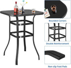 Yaheetech Patio Bar Table Tempered Glass, Height High Top Outdoor Pub Height Bistro Square Glass Side Table for Balcony Backyard Poolside, Black