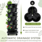 Umigy 2 Set Black 7 Tier Stackable Vertical Planters with Removable Wheels and Tools Tower Planters Strawberry Herb Flower Vegetable Pots Indoor Outdoor Gardening Pots