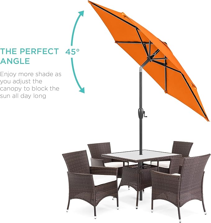 Best Choice Products 7.5ft Heavy-Duty Round Outdoor Market Table Patio Umbrella w/Steel Pole, Push Button Tilt, Easy Crank Lift - Orange