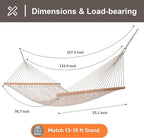 SUNCREAT Hammocks Traditional Rope Double Hammock with Hardwood Spreader Bar and Carrying Bag, 450 lbs Capacity, Natural
