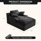 63" Chaise Lounge Chair Indoor, Set of Convertible Sleeper Sofa Couch with Throw Pillows & Side Pockets, Corduroy Upholstered Oversized Sofa Bed with Armrests for Living Room Bedroom, Black