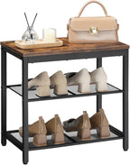 HOOBRO Shoe Bench, 3-Tier Shoe Rack, Industrial Shoe Organizer Storage Bench, 19.7 inches Entry Bench with Mesh Shelves, for Entryway, Living Room, Hallway, Easy Assembly, Rustic Brown BF50HX01