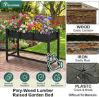 YITAHOME Raised Garden Bed HDPE, 47x18x31 in Raised Planter Box with Legs Poly-Wood Weather-Resistant Elevated Planter Box with Lockable Wheels for Vegetables, Herb Garden Bed, Black