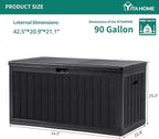 YITAHOME 90 Gallon Large Deck Box with Side Handles, Outdoor Double-Wall Storage for Patio Furniture Cushions, Garden Pool Accessories, Waterproof & Lockable